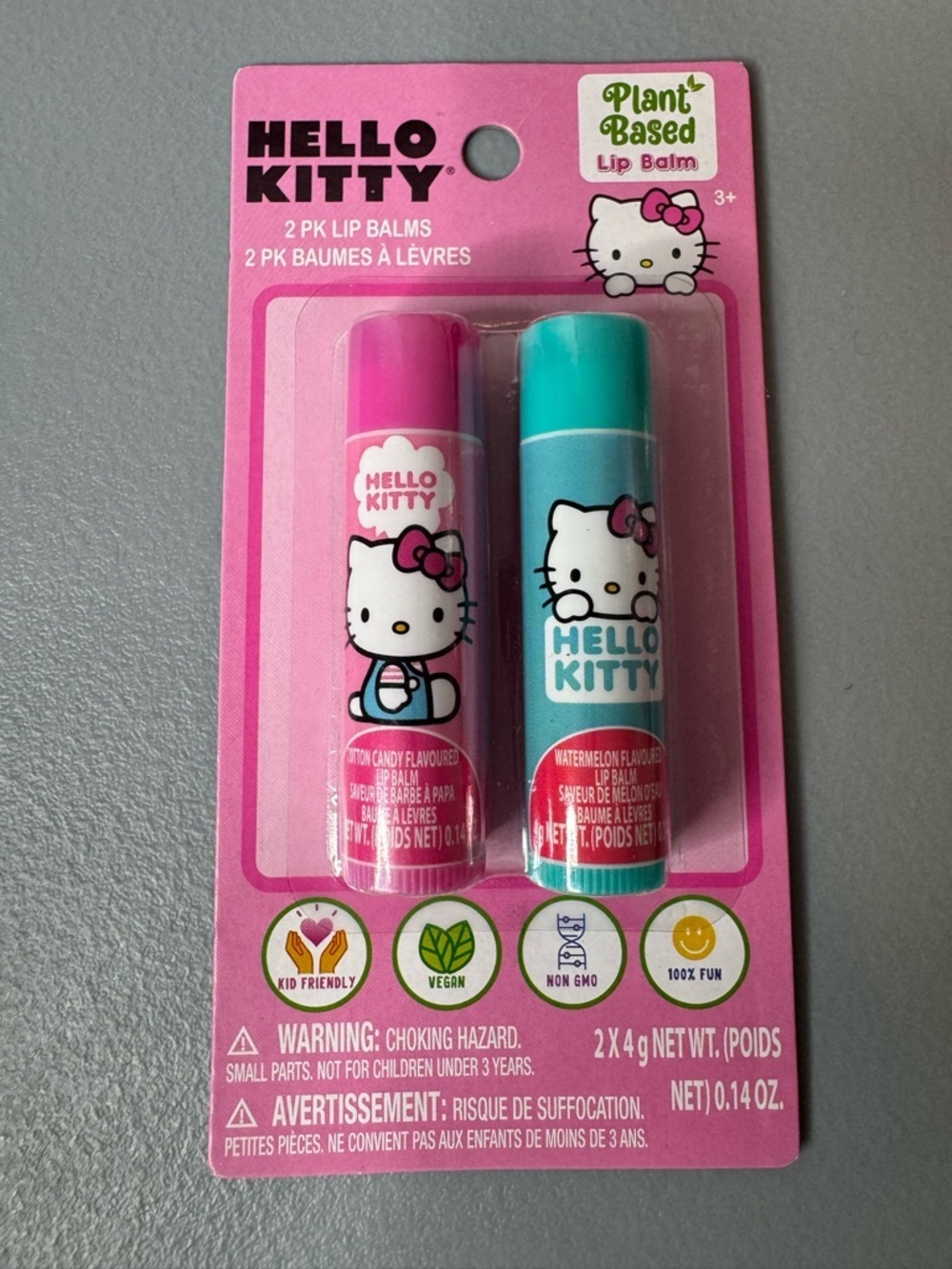 Hello Kitty plant based 2-pack lip balms vibrant colored adorable cat
